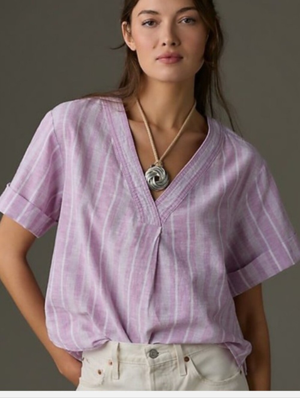 Anthropologie Pilcro Lavender Purple Striped Surf Henley Linen Top